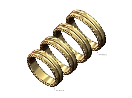 split rope sides fashion cigar band us sizes 6to9 3d print model wire braided ring jewellery jewelry gold silver printable wide men stacker stackable luxury minimalist statement 3d print model - Mito3D