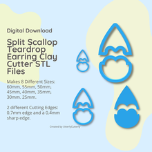 split scalloped teardrop clay cutter - stl digital file download- 8 sizes 2 versions 3d print model - Mito3D