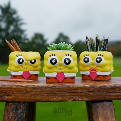 spongebob - pen holder planter keychain set home 3d print desk organizer cartoon fanart multi-purpose home decor gift idea bikini kids room office resin filament 3d print model - Mito3D