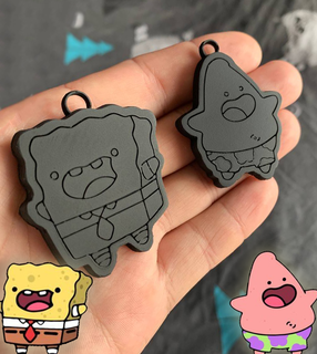 spongebob patrick frienship keychains easy print without supports jewerly keychain pendant art toy friendship friend low poly animated series key fob 3d print model - Mito3D