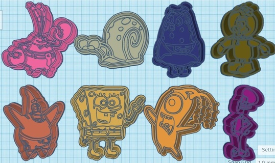 spongebob squarepants cookie cutter pack x8 gary squidward sandy patrick plankton mr crabs mrs puff 3d print model - Mito3D