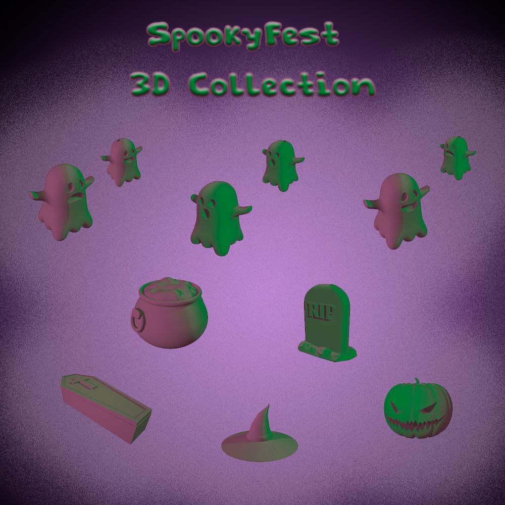 spookyfest 3d collection full set halloween pumpkin ghost cauldron coffin model printing thematic modeling decoration creepy design festive creations 3D print model - Mito3D