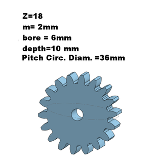 estimular engranaje 18 dientes 2 mm módulo 10 profundidad herramientas engranajes mecánica Ingenieria 3d print model - Mito3D
