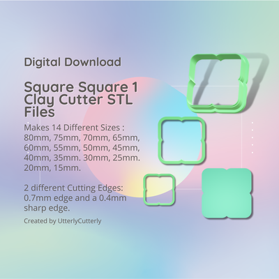 square 1 clay cutter - geometric stl digital file download- 14 sizes 2 versions earring polymer embossed hexagon utterlycutterly utterly cutterly cookie fondant organic shape indie 3d print model - Mito3D