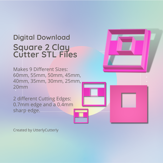square 2 clay cutter - donut geometric stl digital file download- 9 sizes versions cookie earring polymer embossed hexagon utterlycutterly utterly cutterly fondant organic shape indie fashion 3d print model - Mito3D