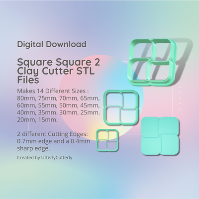 square 2 clay cutter - geometric stl digital file download- 14 sizes versions earring polymer embossed hexagon utterlycutterly utterly cutterly cookie fondant organic shape indie 3d print model - Mito3D