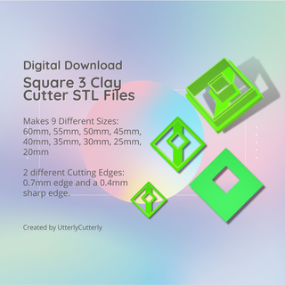 square 3 clay cutter - donut geometric stl digital file download- 9 sizes 2 versions cookie earring polymer embossed hexagon utterlycutterly utterly cutterly fondant organic shape indie fashion 3d print model - Mito3D