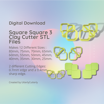 square 3 clay cutter - geometric stl digital file download- 12 sizes 2 versions earring polymer embossed hexagon utterlycutterly utterly cutterly cookie fondant organic shape indie 3d print model - Mito3D