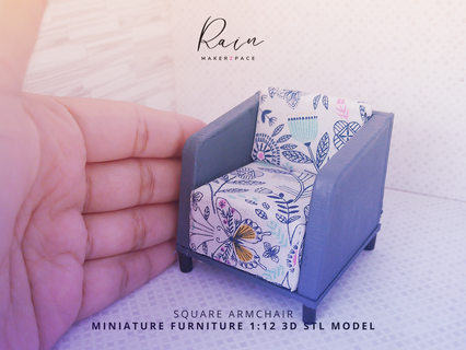 carré bras chaise miniature meubles maison poupées fauteuil mini 3d stl dossiers moderne fichier 3d print model - Mito3D
