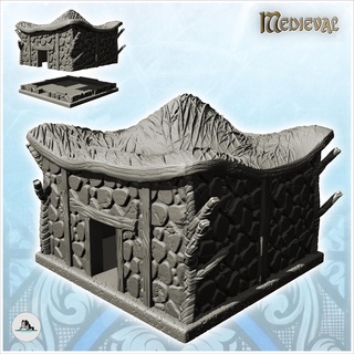 square building wave roof stone walls 26 - medieval feudal old archaic saga 28mm 15mm architecture tabletop miniatures scenery wargame game terrain house accessories middle age dark rose war traditionnal fantasy european village 3d print model - Mito3D