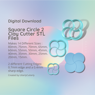 square circle 2 clay cutter - flower stl digital file download- 14 sizes versions earring polymer geometric embossed hexagon utterlycutterly utterly cutterly cookie fondant organic shape indie 3d print model - Mito3D