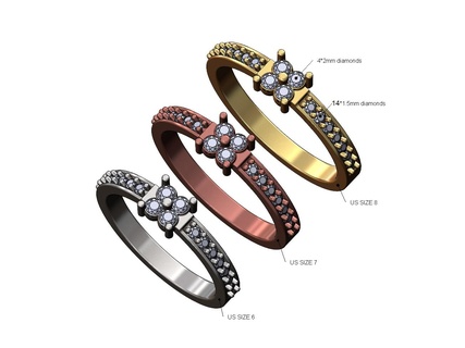 quadrado diamante noivado anel us tamanhos 6 7 8 3d impressão modelo Casamento clássico joalheria imprimível ouro prata jóias moda vintage esterlina 3d print model - Mito3D