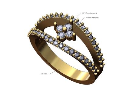 Quadrat Cluster Diamant Lippen Ring us Größe 7 3d drucken Modell Schmuck druckbar Gold Silber Jahrgang Aussage Luxus Mode Engagement Hochzeit dünn 3d print model - Mito3D