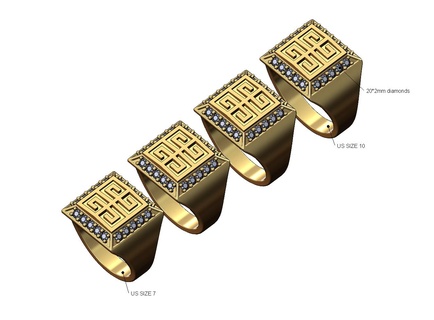Meydan elmas Givechy mühür yüzük us boyutları 7to10 3d Yazdır model 3d print model - Mito3D