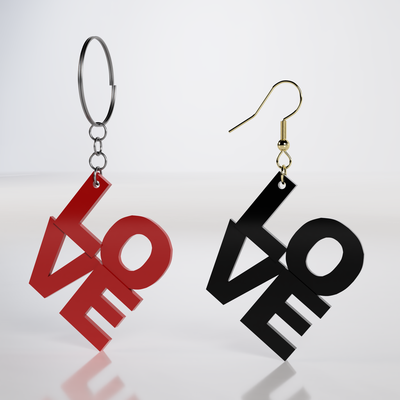 square love text earring pendant keychain 3d fashion keychains cool earrings accessories fusion 360 heart hearts valentines day valentine valentinesday gifts woman 3d print model - Mito3D