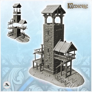 square stone tower wooden roof floors 14 - dnd wargaming medieval war rose saga architecture miniatures building scenery wargame figures game terrain dungeon fantasy games accessories lotr resin fortification castle dark middle age tabletop 3d print model - Mito3D