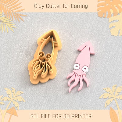 squid summer clay cutter tools earring turtle beach shell 3d print model - Mito3D