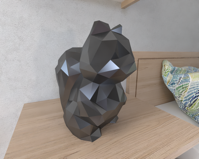 esquilo pobre animal geométrico origami arte escultura estátua lapidado decorativo modelo parede poli fantasia 3d print model - Mito3D