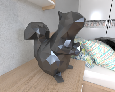 scoiattolo lowpoly animale geometrico origami arte scultura statua sfaccettato decorativo modello parete Basso poli fantasia 3d print model - Mito3D