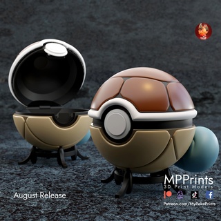 squirtle ball - functional Game poke articulated ghost halloween meowth pikachu bulbasaur mewtwo mew gengar 3d print model - Mito3D