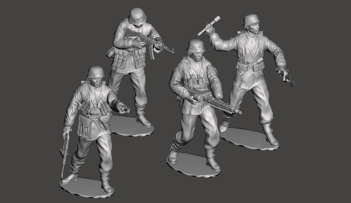 ss soldati ww2 squadra 4 soldiers+1 gioco soldato durante seconda guerra mondiale tedesco 3d print model - Mito3D