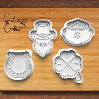 st patrick's day cookie cutter set 0282 present gift love baking fondant clay anniversary birthday patrick gold cloverleaf gnomes horseshoes 3d print model - Mito3D