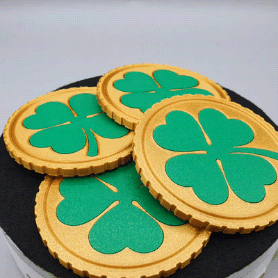 st patrick lucky clover coasters leprechaun gold coaster charm print in place multicolor 3d print model - Mito3D