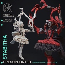 stabitha bladed jester - circus horrors presupported 32mm scale 3d print model - Mito3D