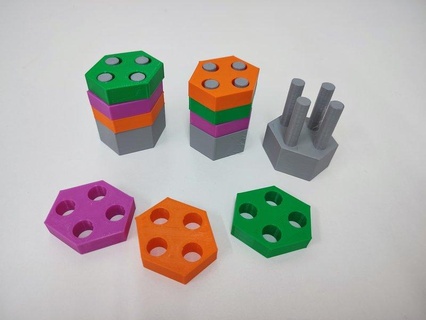 stackable shapes Game alzheimer cognitive stimulation color coding game forms colors 3d print model - Mito3D