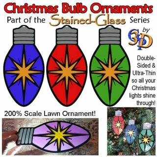 stained glass christmas bulb ornaments multicolor build stl files Various ornament decor vintage xmas decoration tree light holiday lights stained-glass puzzle suncatcher 3d printable 3d print model - Mito3D