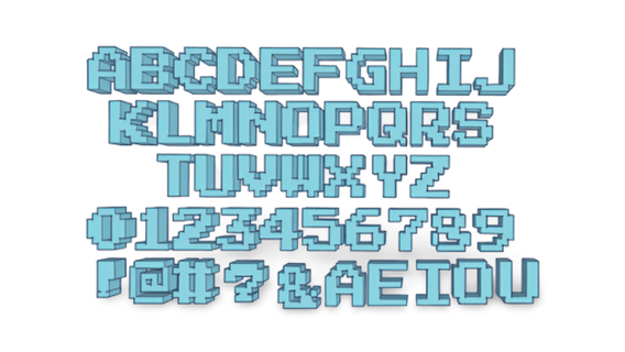 carimbo conjunto abc pixel cartas alfabeto números 3d print model - Mito3D