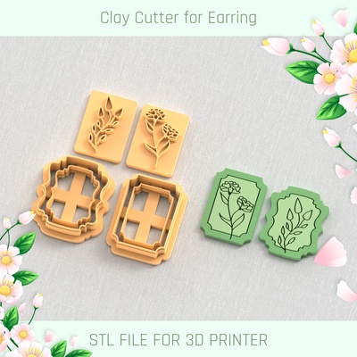stapm peony frame set spring clay cutter tools earring 3d print model - Mito3D