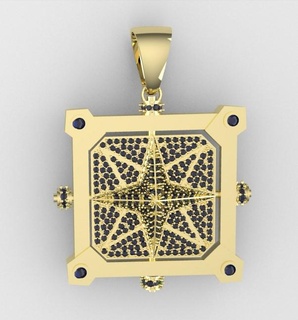 Estrela charme mobilidade disse homem zircões quadrado jóia pendente ouro 18k 3d print model - Mito3D