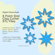 estrella arcilla cortador 8 punto stl digital expediente download tamaños 2 versiones 3d print model - Mito3D