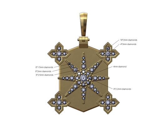 star diamond cluster moroccan maltese corners pendant 3d print model flower necklace jewelry printable gold silver jewellery bail vintage fashion 3d print model - Mito3D