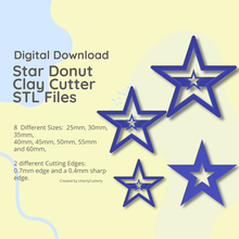 star donut clay cutter - stl digital file download- 6 sizes 2 versions 3d print model - Mito3D