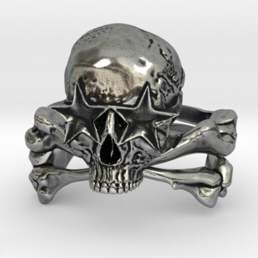 Estrela olhos crânio ossos cruzados anel motociclista 3D print model - Mito3D