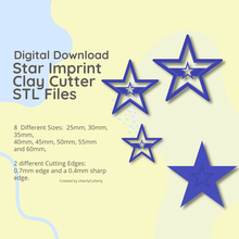 star imprint clay cutter - stl digital file download- 8 sizes 2 versions 3d print model - Mito3D