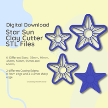 star sun embossed clay cutter - stl digital file download- 6 sizes 2 cutter versions 3d print model - Mito3D