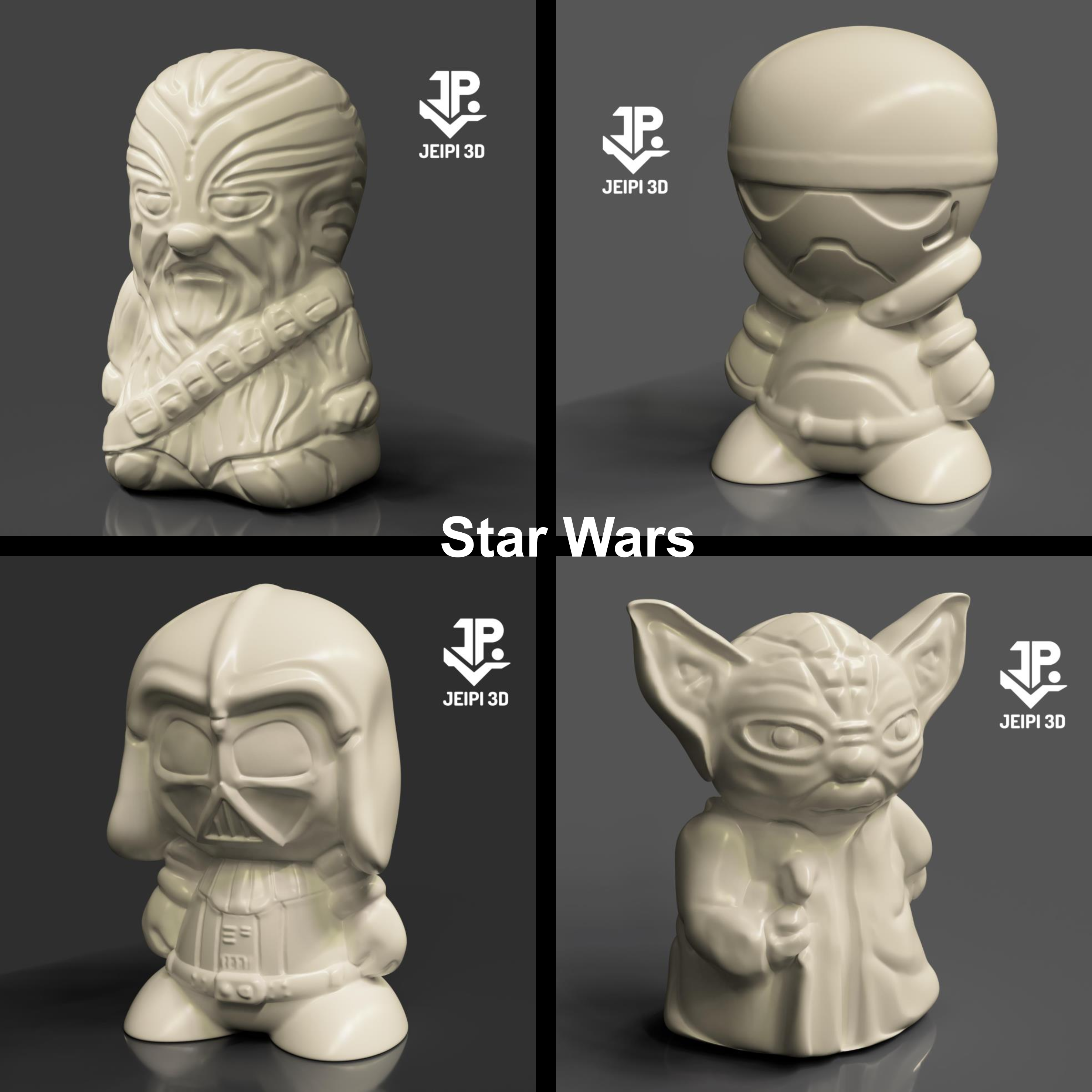 Estrela guerras personagens pacote porquinho banco chubaca personagem yoda darth Vader chibi 3D print model - Mito3D