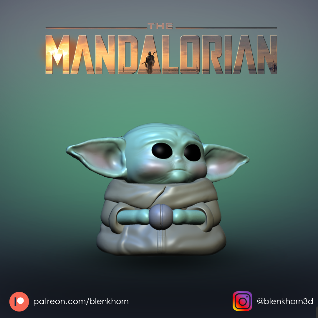 stella guerre po bambino yoda mandalorian giallo chibi funko corno rosso 3D print model - Mito3D