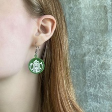 starbucks logo coffee lovers simple earrings gifts cute easy no supports 3d print model - Mito3D
