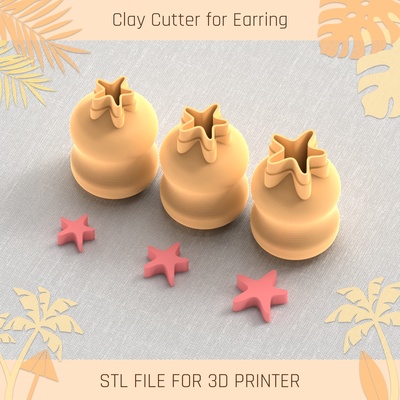 starfish summer mini clay cutter tools earring 3d print model - Mito3D