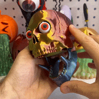 staring skull skulls halloween spooky season scary horror eyes articulated jaw skeleton moving 3d print model - Mito3D