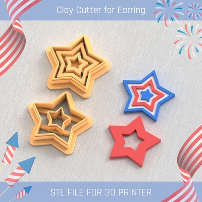 stars usa independence day clay cutter tools earring 4st july 3d print model - Mito3D