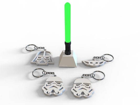 guerre stellari portachiavi + spada laser chiave anelli luce sciabola 3d print model - Mito3D