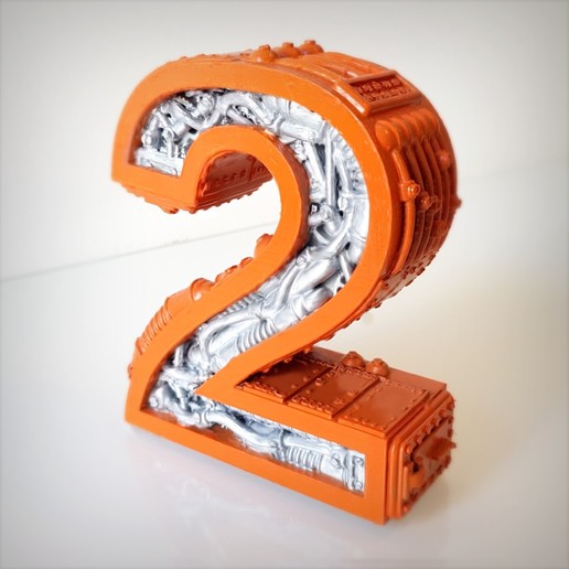 steampunk numéro 2 art alphabet 3D print model - Mito3D