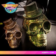steampunk skull art sculpture paint painted human-skull haunted holiday decor fancy punk steam gears hallowee decoration 3d print model - Mito3D