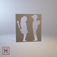 stencil banksy boy meets girl art paint spray cop sniffing painting 3d print model - Mito3D