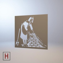 stencil banksy french maid art paint spray cop sniffing painting 3d print model - Mito3D